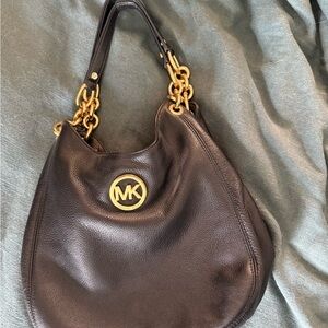 Michael Kors Black Leather Handbag Purse Gold Hardware GUC
